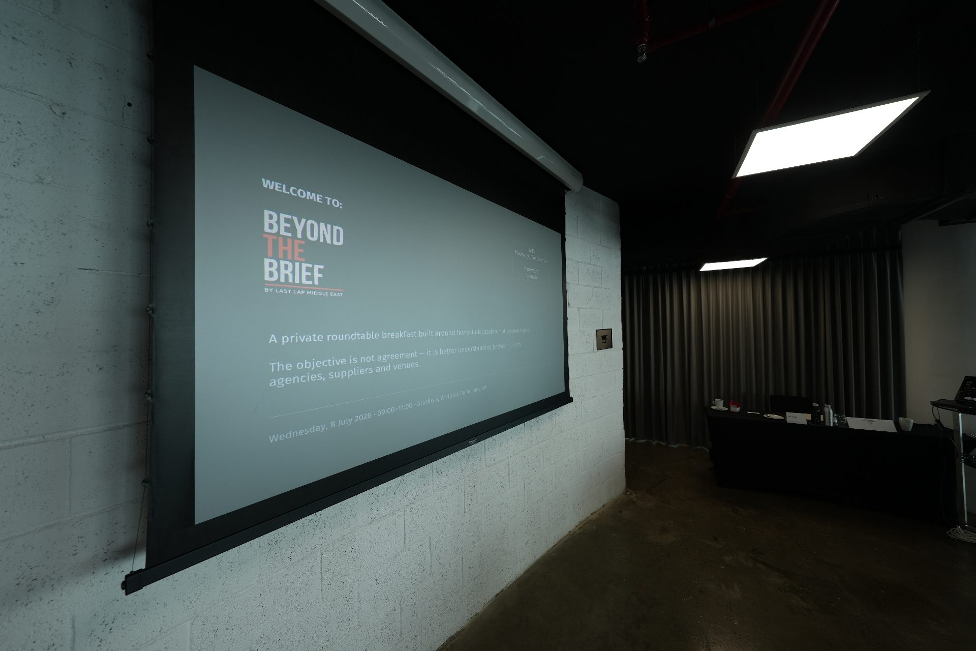 Welcome slide — Beyond the Brief, W Hotel Palm Jumeirah